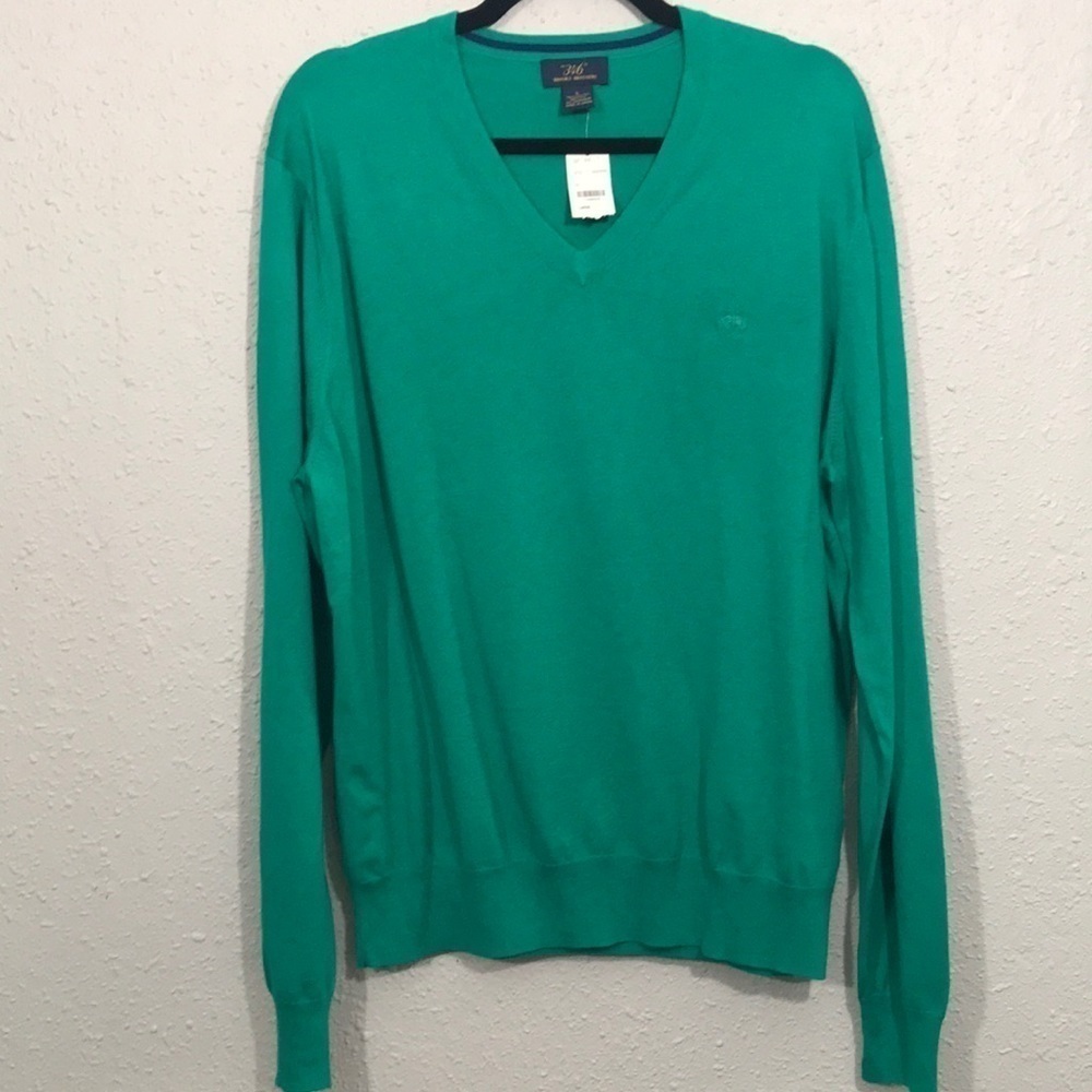 Brooks Brothers 346 NWT Green V-Neck Silk & Cotton Blend Pull-Over Sweater‎